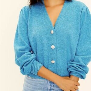 LOFT Turquoise Cardigan with Sparkling Buttons. XL NWOT